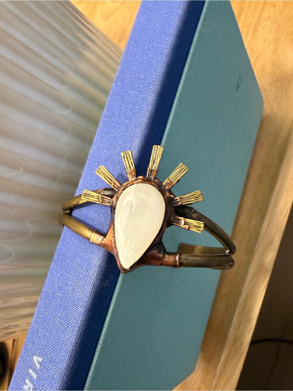 Free People Women’s Gold-Tone Cuff Bracelet with White Teardrop Burst Accent